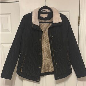 Michael Kors Black Quilted Jacket with Sherpa Collar